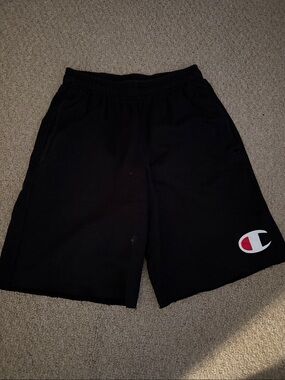Champion Black Athletic Shorts with Red & White Logo